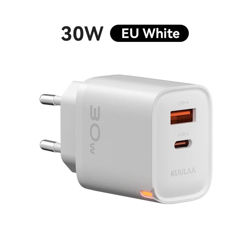 KUULAA 30W GaN USB-C Charger – PD 3.0 QC 4.0 Fast Wall Adapter for iPhone 17/16/15 Pro, Samsung S25, Xiaomi & iPad