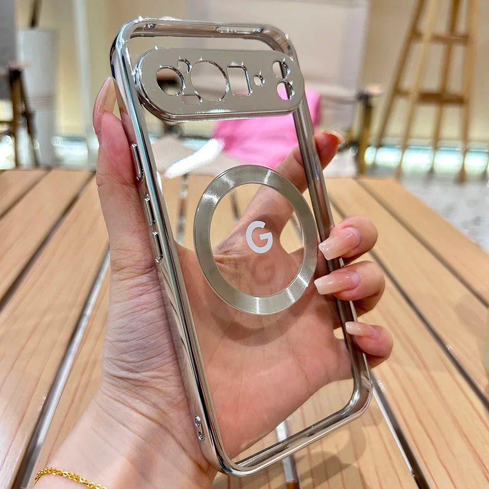 Clear Electroplating Magsafe Case for Google Pixel 10/9/8/7 Pro XL & A-Series – Shockproof Wireless Charging Cover