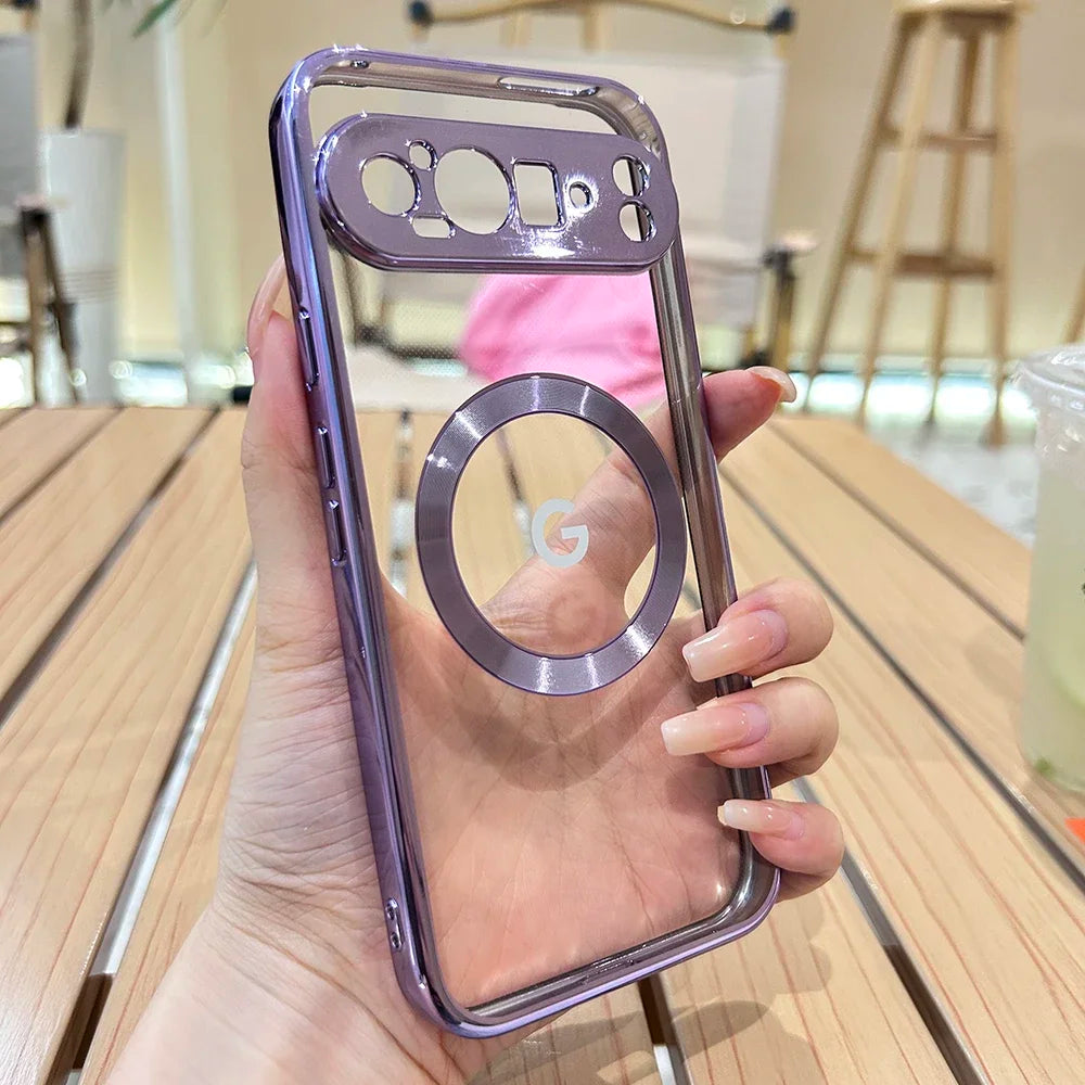 Clear Electroplating Magsafe Case for Google Pixel 10/9/8/7 Pro XL & A-Series – Shockproof Wireless Charging Cover