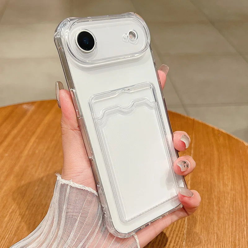 For iPhone 17 Air Case Clear TPU Silicone Card Holder Phone Cover For iPhone 17 Pro Max 13 14 12 11 16E Funda iPhone 16 Pro Max