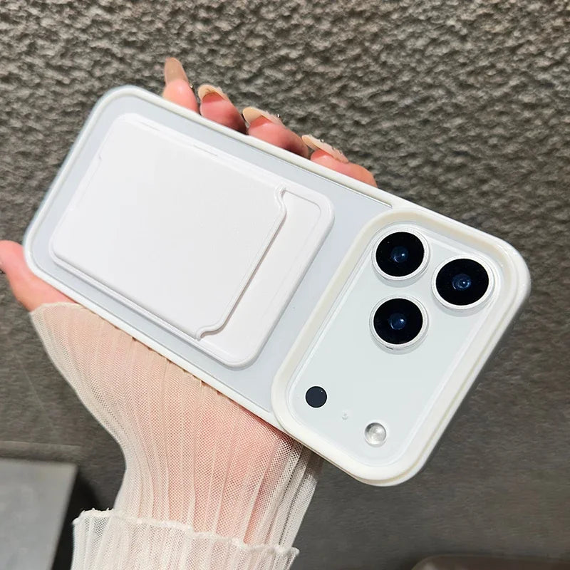 Candy Colour Wallet iPhone Case with Card Holder – Soft Shockproof Bumper Cover (iPhone 7–17 Series, Air / Pro / Pro Max)