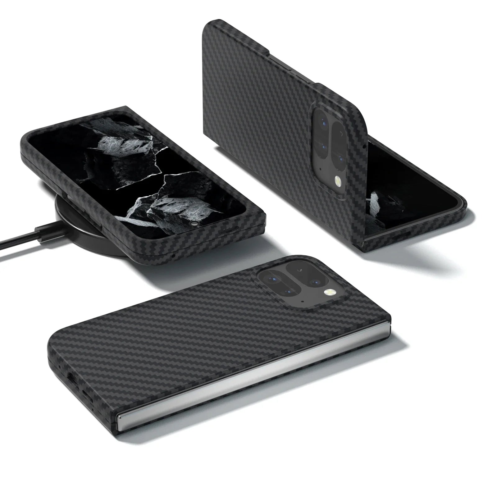 Carbon Fiber Pattern Folding Case Google Pixel 9 Pro Fold Ultra Thin Skin Frosted Shockproof Folding Protective Cover