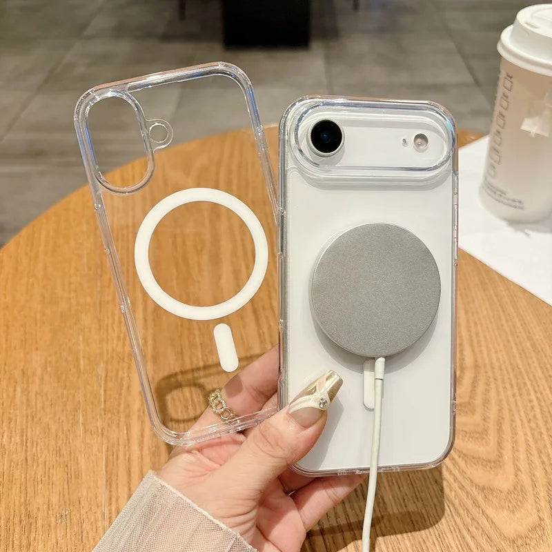 Original For Magsafe Magnetic Case For iPhone 17 Air 16 15 14 13 12 11 Pro Max Plus Mini 16E Wireless Charge Clear Arylic Cover