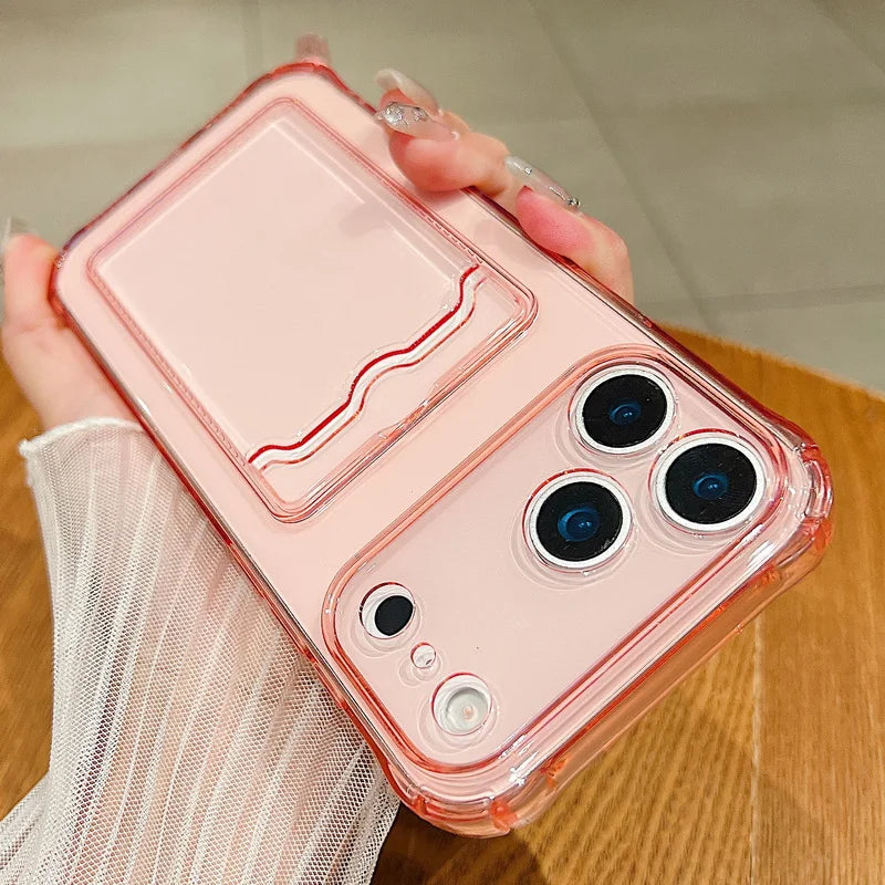 For iPhone 17 Air Case Clear TPU Silicone Card Holder Phone Cover For iPhone 17 Pro Max 13 14 12 11 16E Funda iPhone 16 Pro Max