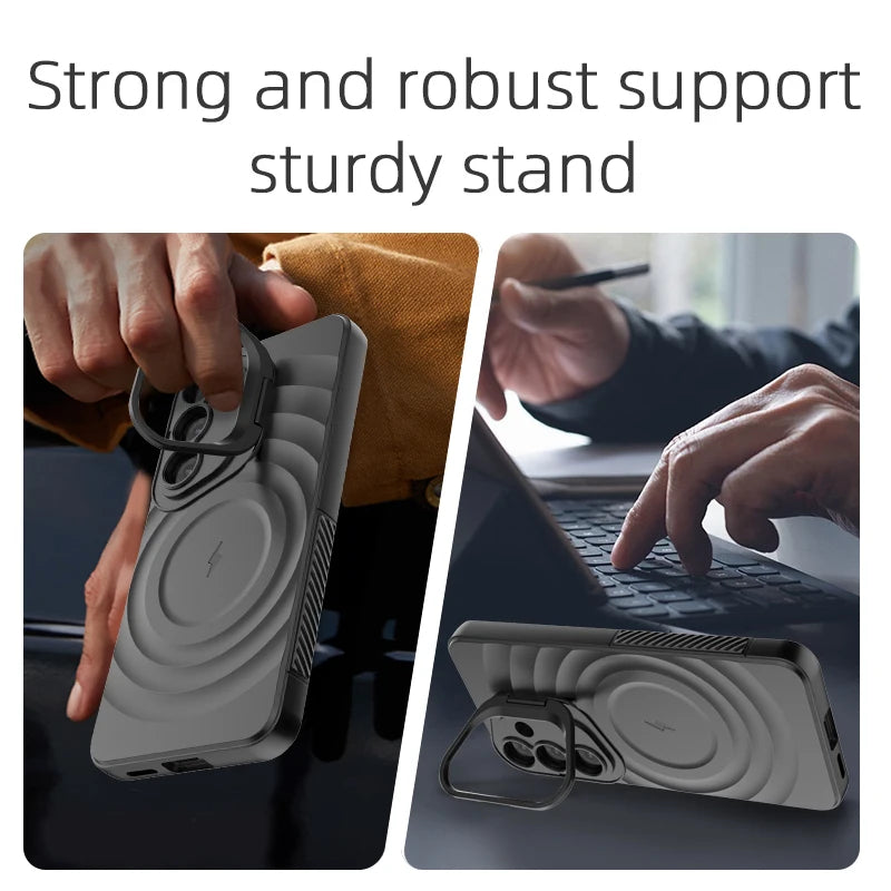 Magnetic Wireless Charging Case for Samsung Galaxy S25 Ultra/S25+ – Shockproof Protective Stand Cover