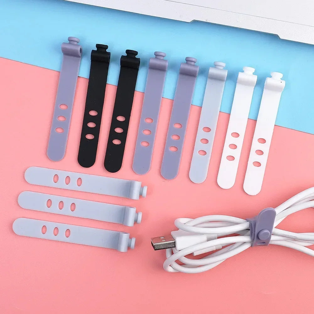 Phone Cable Organizer – 3-Hole Earphone & Charger Cord Management Clips, Data Line Winder Straps