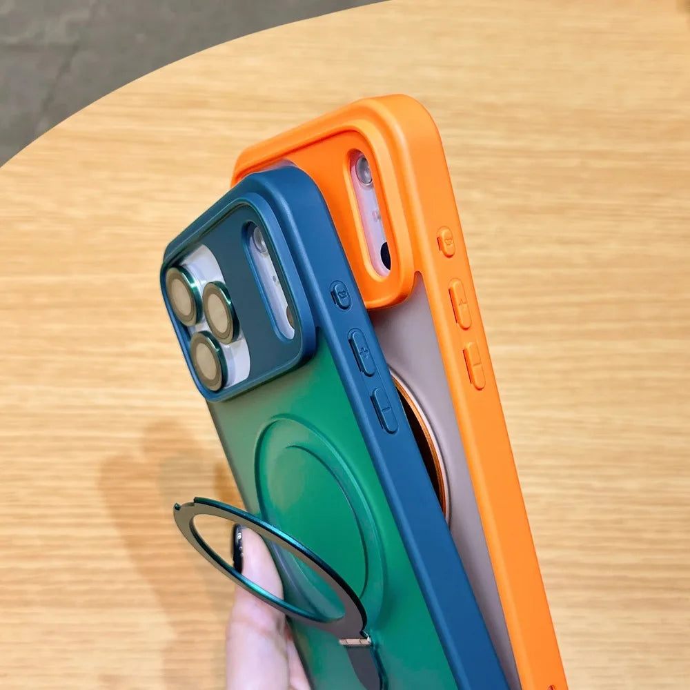 Luxury Magnetic Ring Holder Case For iPhone 17 Air 16/E 15 14 Plus 13 12 11 Pro Max Skin Friendly Frosted Matte PC Protect Cover