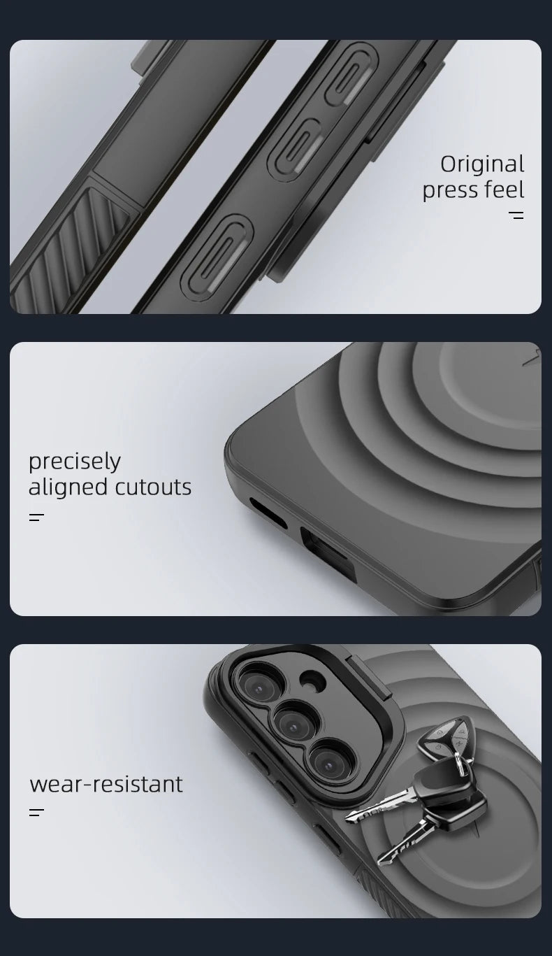 Magnetic Wireless Charging Case for Samsung Galaxy S25 Ultra/S25+ – Shockproof Protective Stand Cover