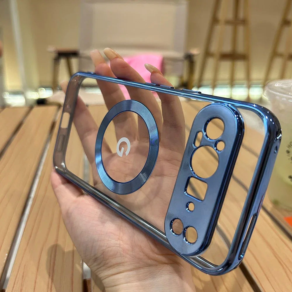 Clear Electroplating Magsafe Case for Google Pixel 10/9/8/7 Pro XL & A-Series – Shockproof Wireless Charging Cover