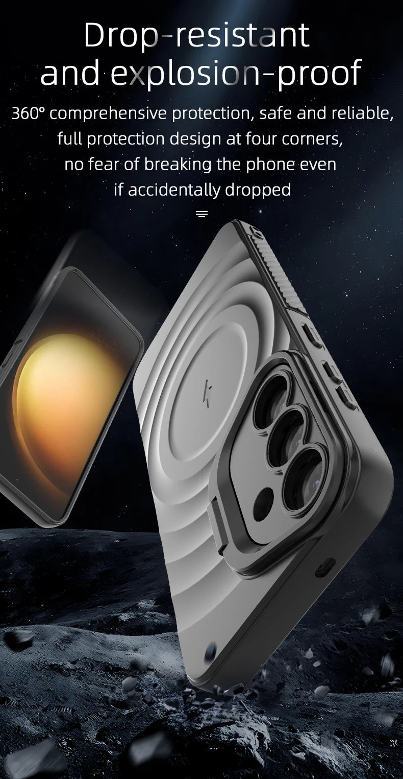 Magnetic Wireless Charging Case for Samsung Galaxy S25 Ultra/S25+ – Shockproof Protective Stand Cover