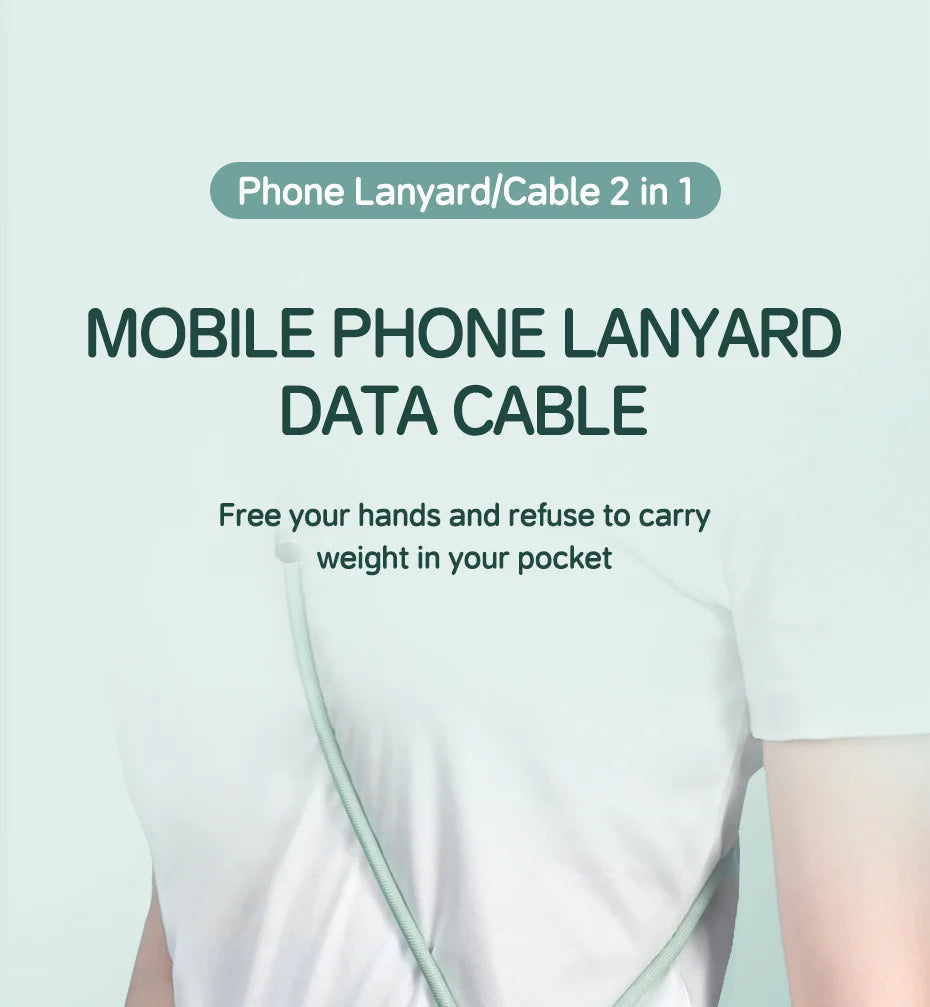 Hagibis Universal Phone Lanyard – 2-in-1 USB-C Charging Cable Strap (C-to-C / C-to-L) for iPhone 16/17 Pro Max & Most Phones