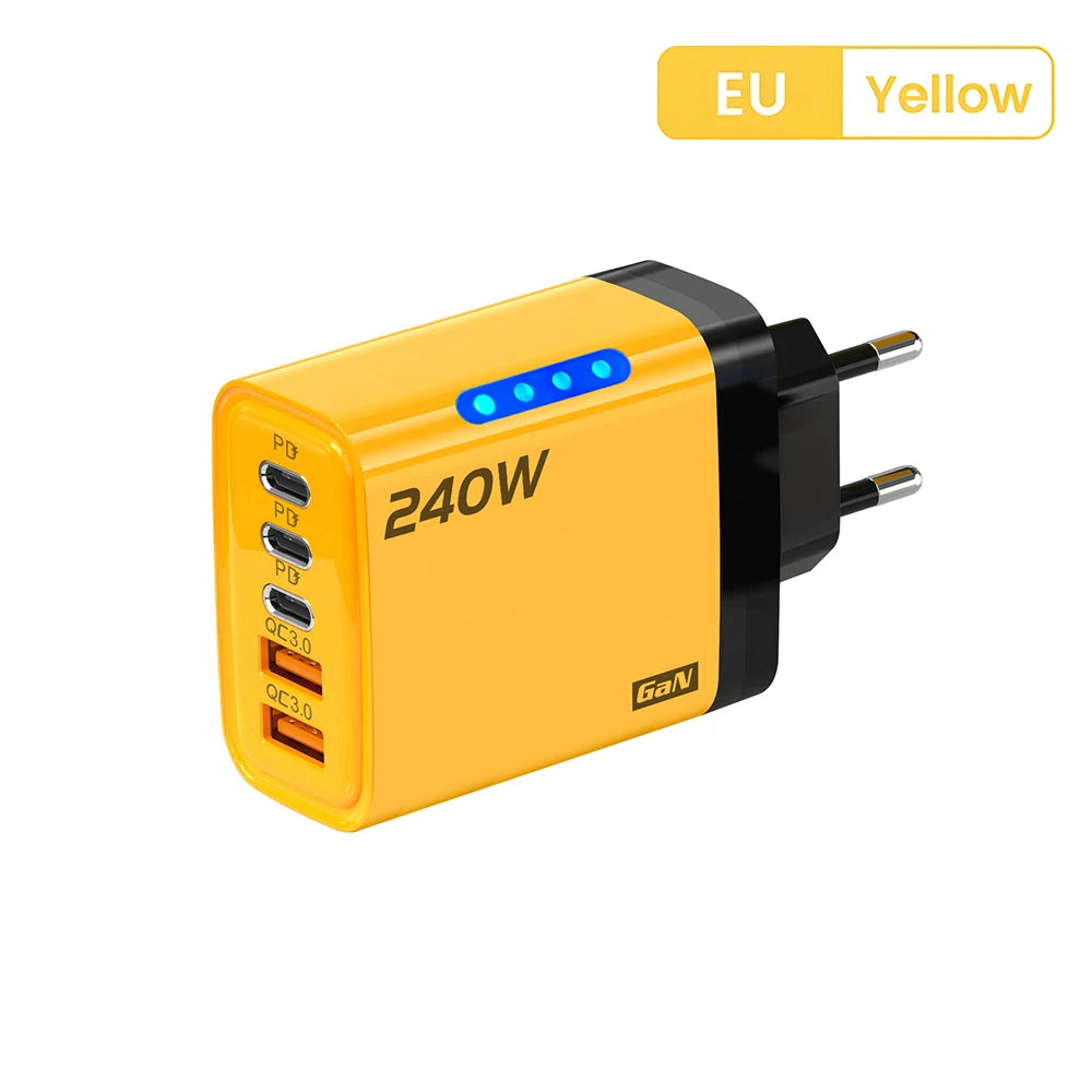 5-Port USB-C PD Fast Charger with QC 3.0 – Multi-Port Charging Adapter for iPhone 16/15, Samsung, Xiaomi & Huawei