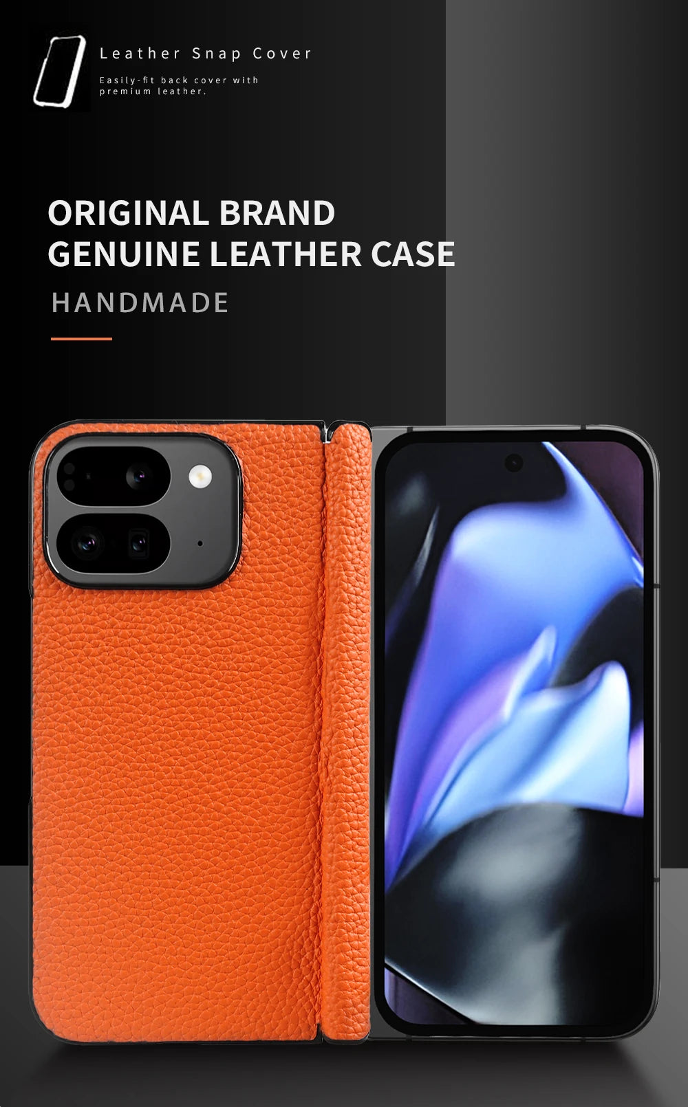 For Google Pixel 9 Pro Fold Case Genuine Leather Cover Pixel 9Pro Fold Capa Protective Etui Back Coque Carcasa without front