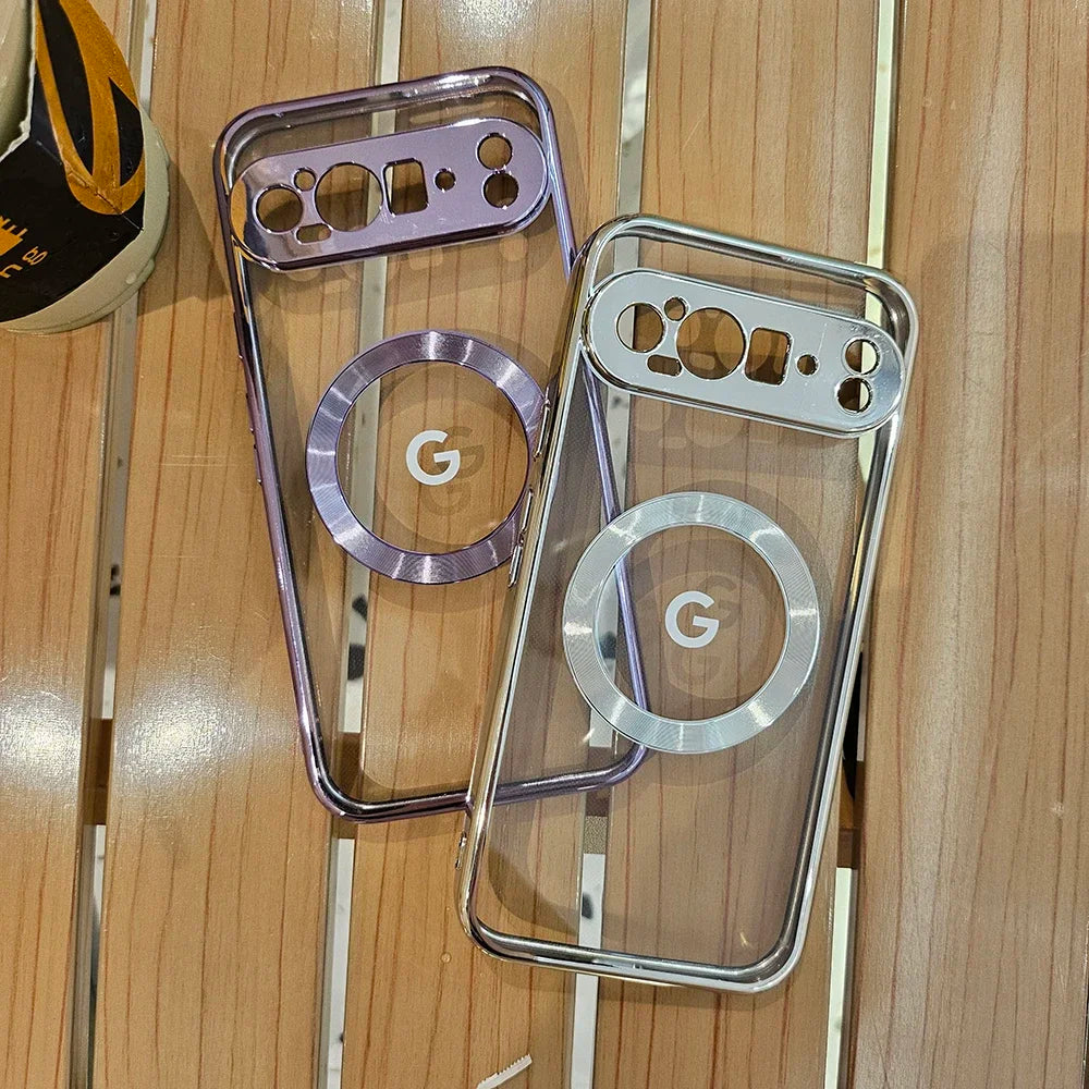 Clear Electroplating Magsafe Case for Google Pixel 10/9/8/7 Pro XL & A-Series – Shockproof Wireless Charging Cover