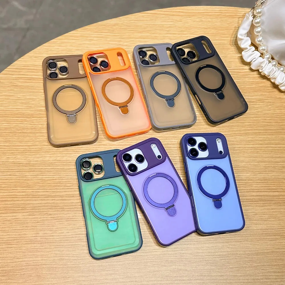 Luxury Magnetic Ring Holder Case For iPhone 17 Air 16/E 15 14 Plus 13 12 11 Pro Max Skin Friendly Frosted Matte PC Protect Cover