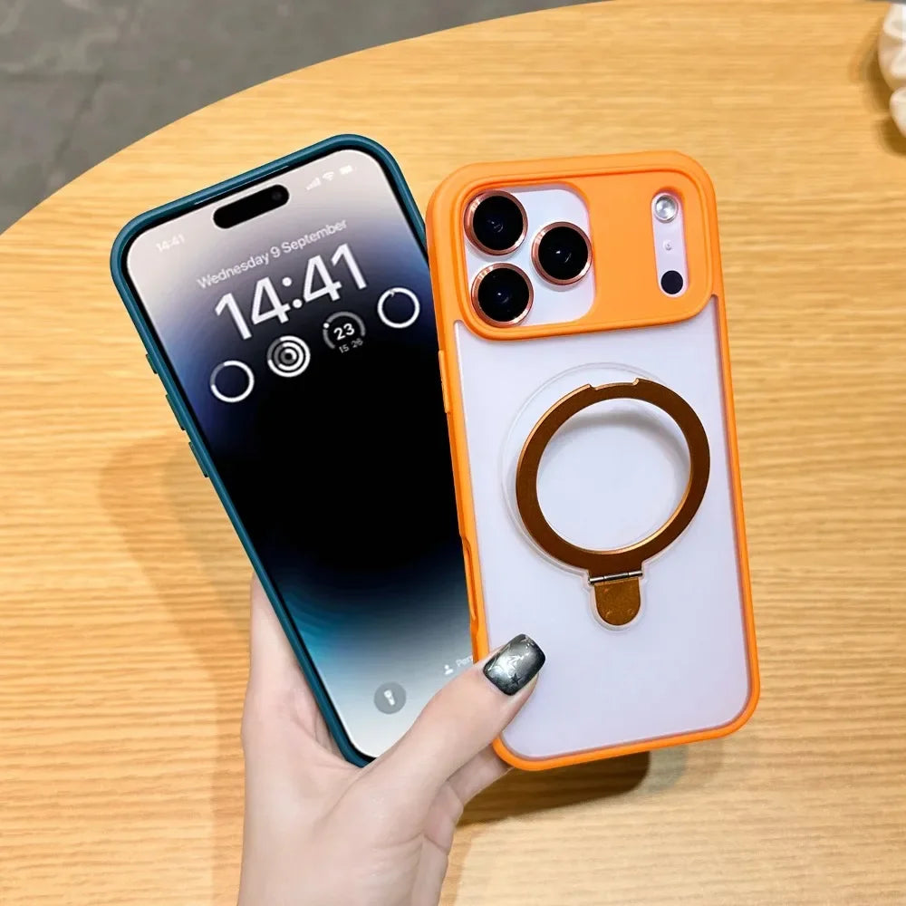 Luxury Magnetic Ring Holder Case For iPhone 17 Air 16/E 15 14 Plus 13 12 11 Pro Max Skin Friendly Frosted Matte PC Protect Cover