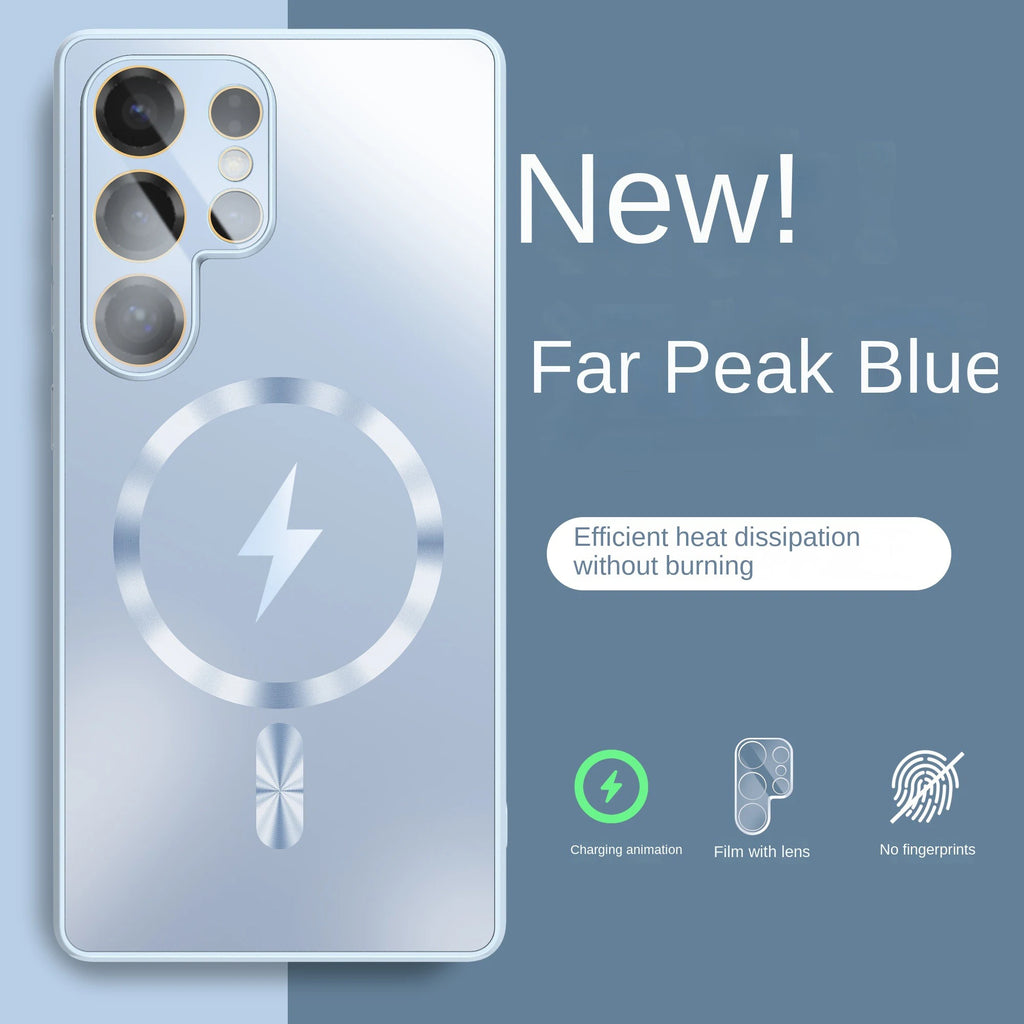 Ultra-Thin Matte Magnetic Case for Samsung Galaxy S25/S24/S23 Ultra & Plus – MagSafe Shockproof Cover with Glass Lens Protector