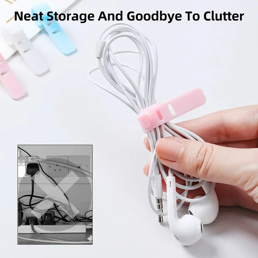 Phone Cable Organizer – 3-Hole Earphone & Charger Cord Management Clips, Data Line Winder Straps