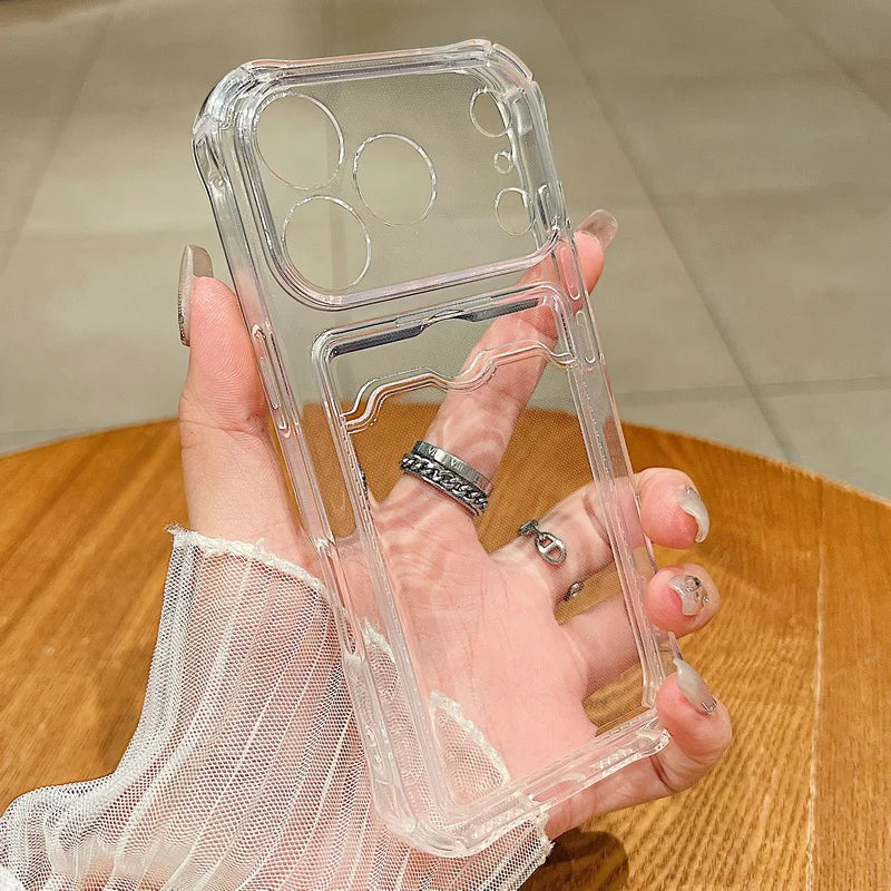 For iPhone 17 Air Case Clear TPU Silicone Card Holder Phone Cover For iPhone 17 Pro Max 13 14 12 11 16E Funda iPhone 16 Pro Max