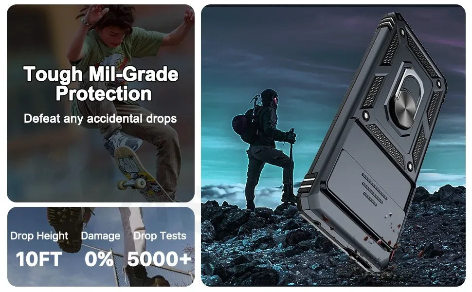 Slide Camera Lens Armor Case for Google Pixel 10 Pro XL/10/9/9 Pro/8 Pro/8A – Magnetic Ring Kickstand Military Shockproof Cover