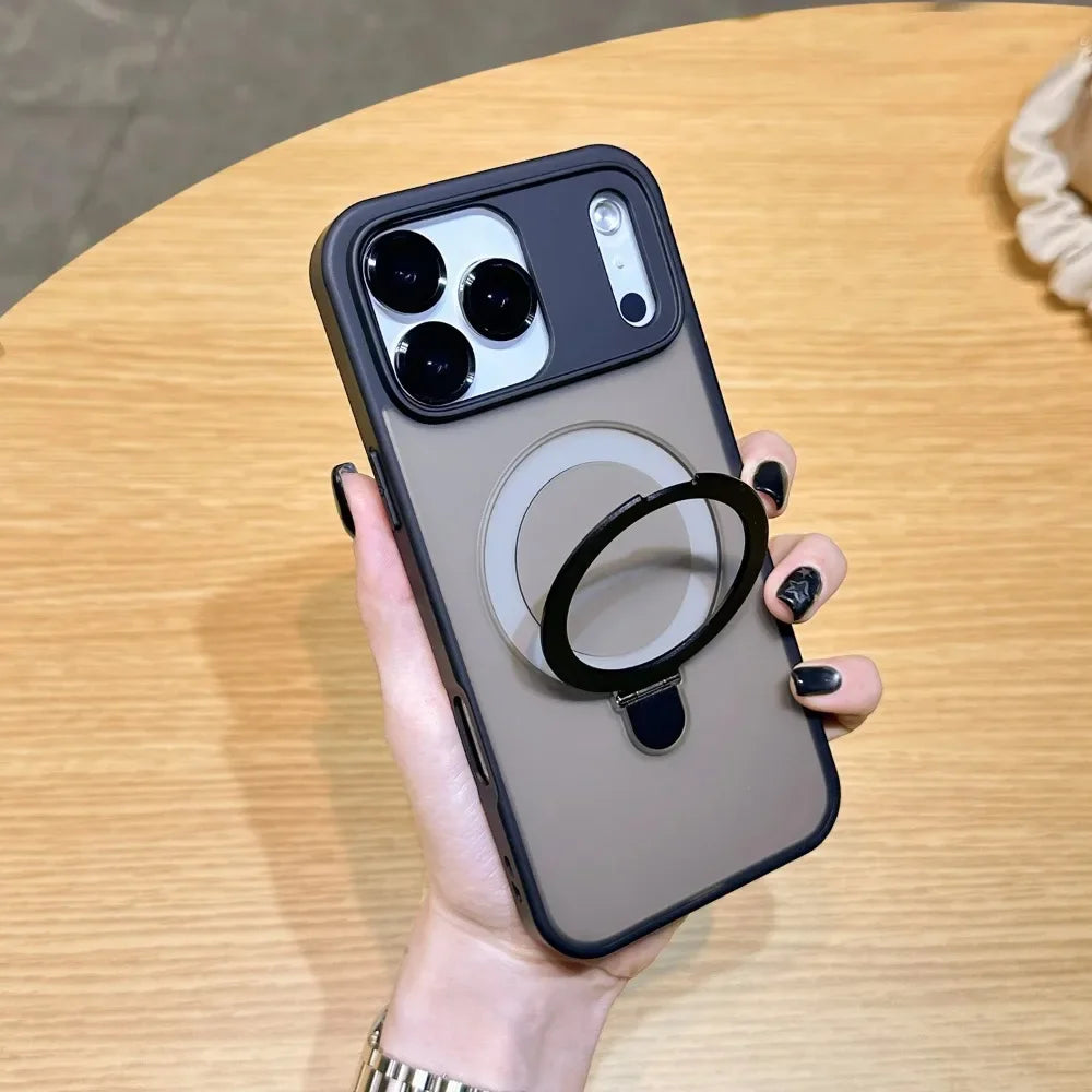 Luxury Magnetic Ring Holder Case For iPhone 17 Air 16/E 15 14 Plus 13 12 11 Pro Max Skin Friendly Frosted Matte PC Protect Cover