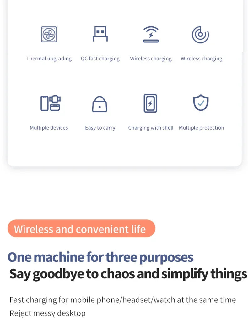 30W 3-in-1 Fast Wireless Charger Stand for iPhone, Samsung & Apple Watch – Foldable Charging Station