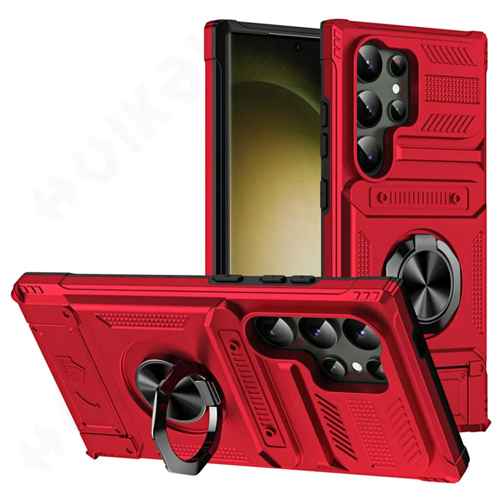 Magnetic Ring Kickstand Wallet Case for Samsung Galaxy S25/S24/S23 Ultra Plus FE & A55–A14 – Heavy Duty Protective Cover